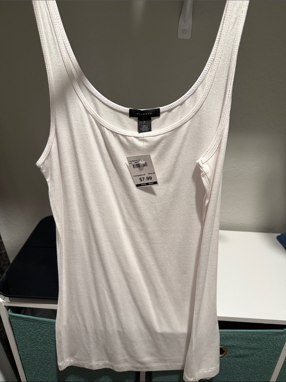 Halogen White Scoop Neck Ribbed Tank